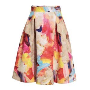 NWOT H&M Watercolor Brocade Midi Length Skirt W/ Side Pockets - Size 6